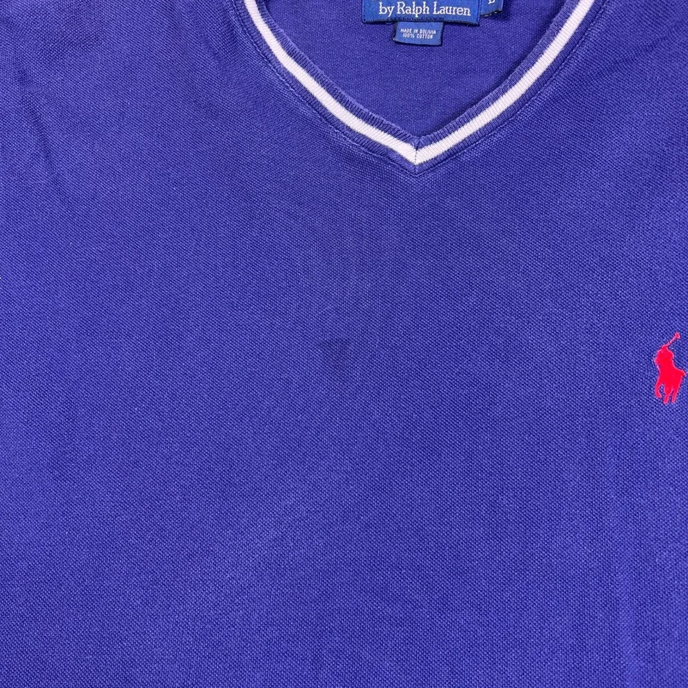 Polo Ralph Lauren Pique V-Neck Ringer Short Sleeve T-Shirt Mens Size L Blue
